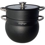 3 tlg Kuskus Topf 8L Dampfgarer COUSCOUS Ø24cm Dampfkocher Gemüse Steamer Induktion Mantykocher schwarz