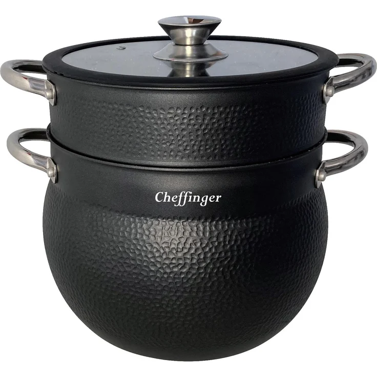 3 tlg Kuskus Topf 8L Dampfgarer COUSCOUS Ø24cm Dampfkocher Gemüse Steamer Induktion Mantykocher schwarz – Bild 1