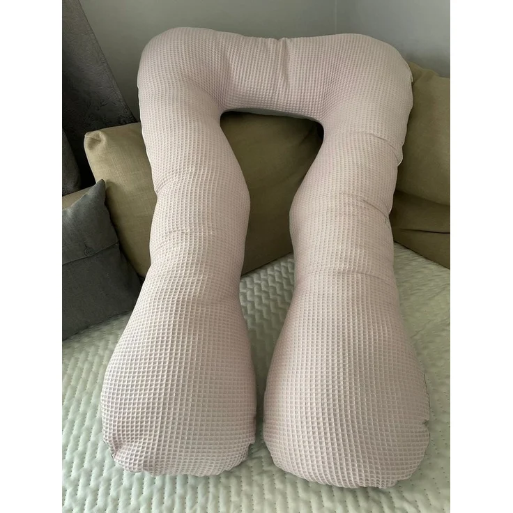 Loolay Stillkissen Schwangerschaftskissen Seitenschläferkissen Stillkissen TYP A 330cm, Attmungsaktive WAFFELPIQUE + GLATT Baumwolle XXXL Lagerungkissen, MUSTER: Waffel ROSA/ Grau, LOOLAY® Stillkissen + Bezug, 100% Europäische Stoffe unf Kleinserien-Nähen – Bild 2
