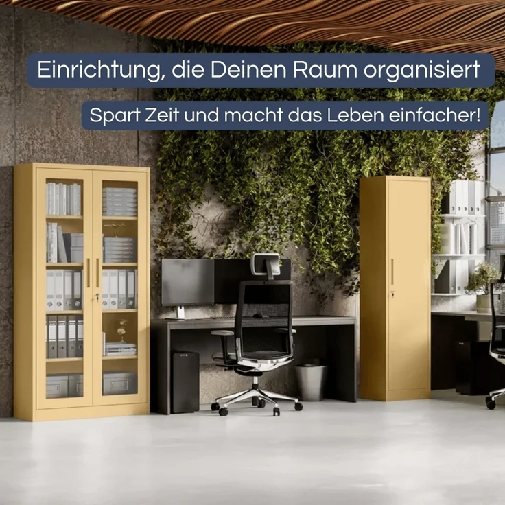 Aktenschrank abschließbar KADO - 5 Ebenen verstellbar, Flügeltüren | Metallschrank Werkstatt Mehrzweckschrank Büroschrank aus Stahl Werkzeugschrank, 185x45x40cm Beige – Bild 3