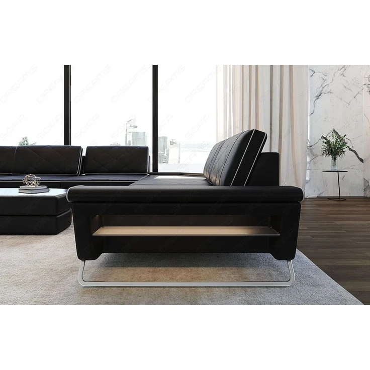 XXL Wohnlandschaft Ferrara – Leder Luxus - Kunstleder - schwarz-weiß - Links – Bild 4