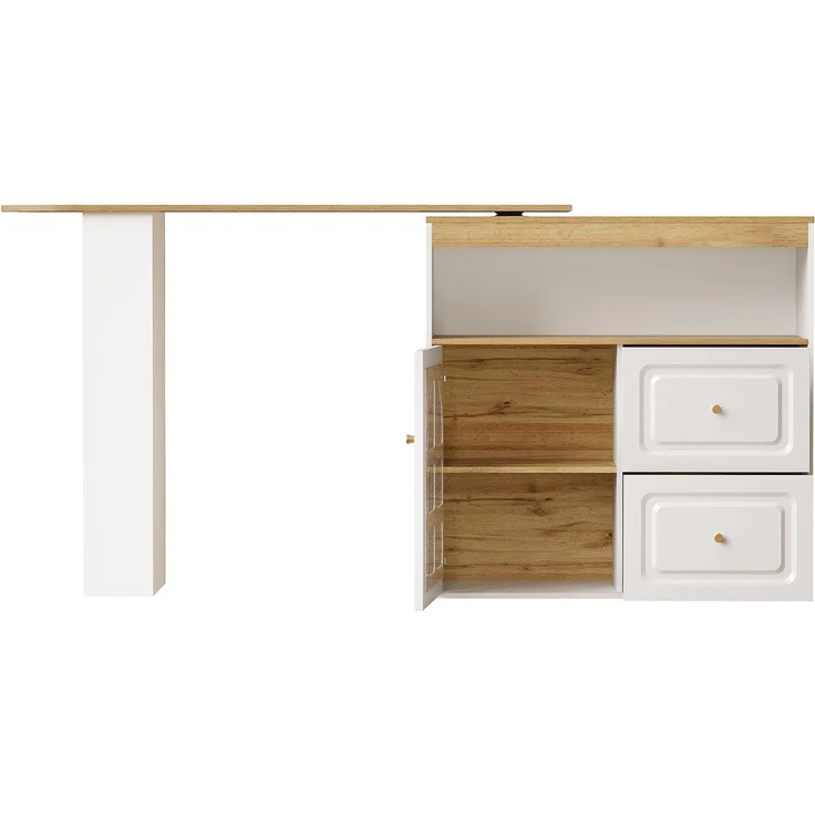 Stehtisch ausziehbar MDF Glastür Schubladen Snackregal 360°-Drehbar Sideboard Küchenwagen Wohnzimmertisch – Bild 10