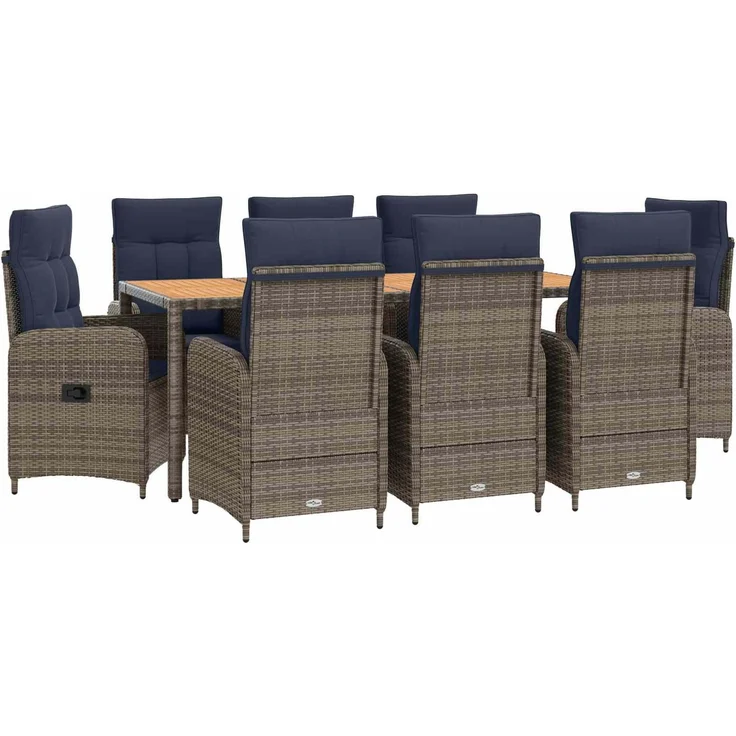 vidaXL Outdoortisch-Set 9 stk. Grey and Navy Blue 150 x 90 x 75 cm 3422291 – Bild 2