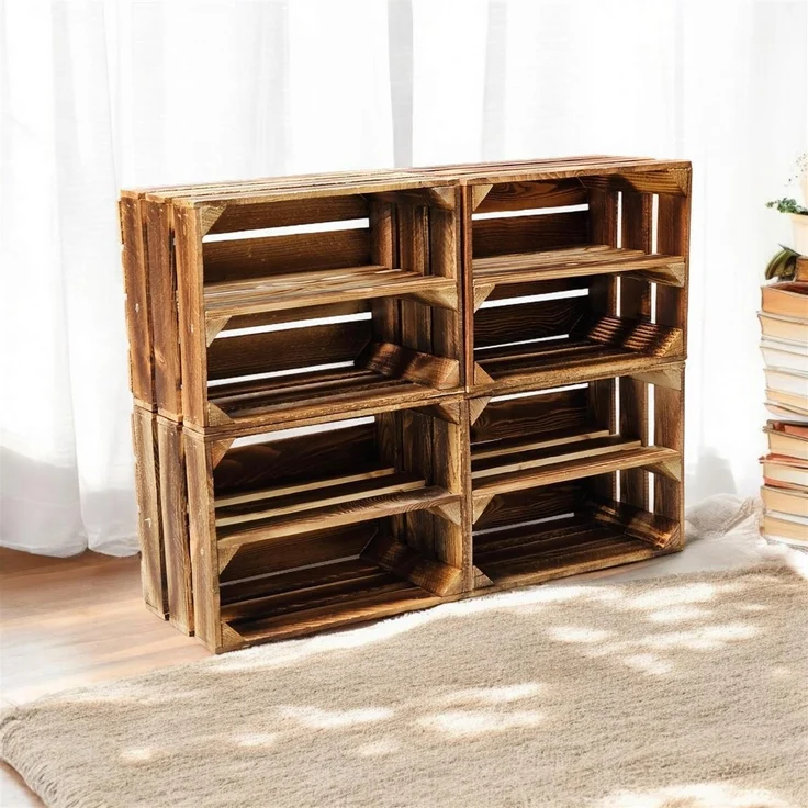 6er Set Holzkisten Weinkisten Obstkiste Klein Geflammt Regal aus Holz 40x30x25cm – Bild 4