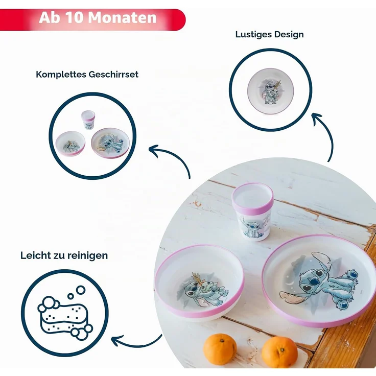 Disney Stitch Geschirrset – 3-teiliges Kinder-Set mit Anti-Rutsch-Boden – Bild 3