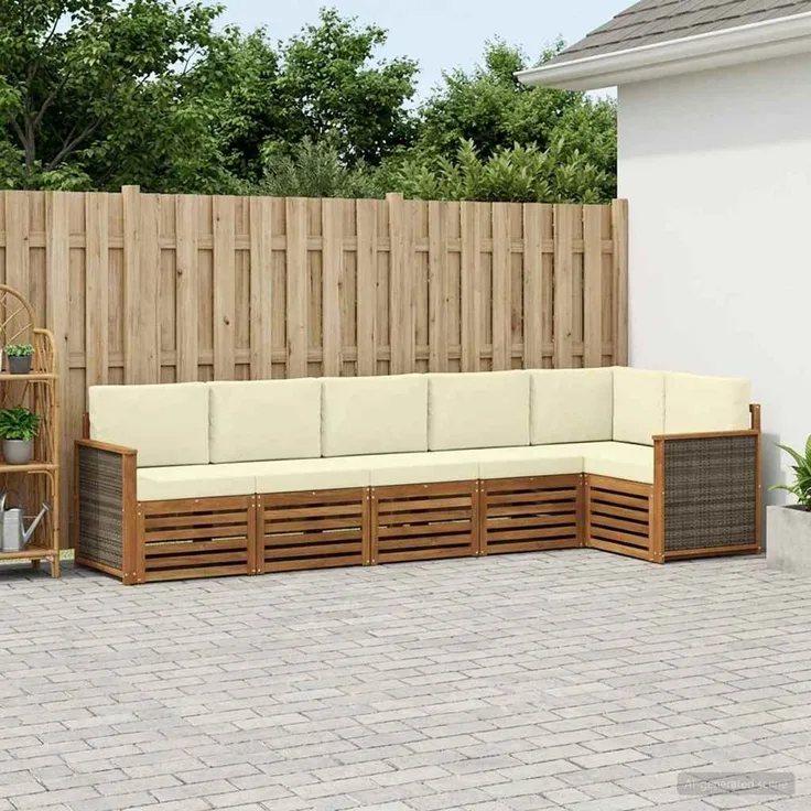 vidaXL Outdoor-Sofagarnitur 6 stk. 6-Sitzer Natur und Creme 3384406
