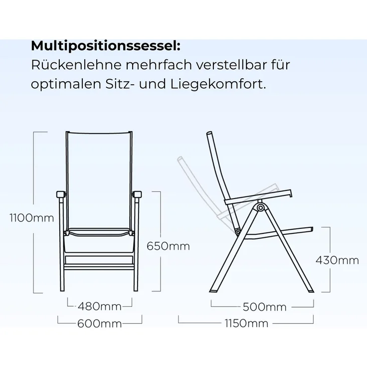 Kettler Multipositionssessel Gartensessel DIAMOND Silber/ Hellgrau – Bild 3