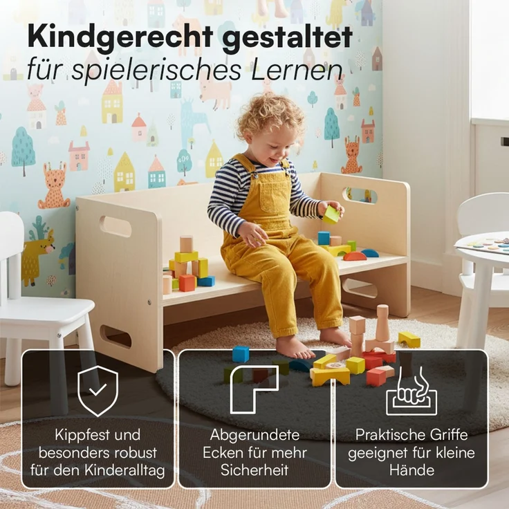 Bellabino 'Aki' 2in1 Wendebank und Tisch, natur unbehandelt, Birke Sperrholz, 3 Sitzhöhenstufen – Bild 3
