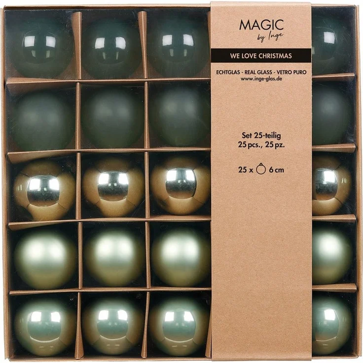 Holly & Jolly Weihnachtsbaumkugel, Weihnachtskugeln Glas 6cm 25er Set - Mild Sage teils transparent