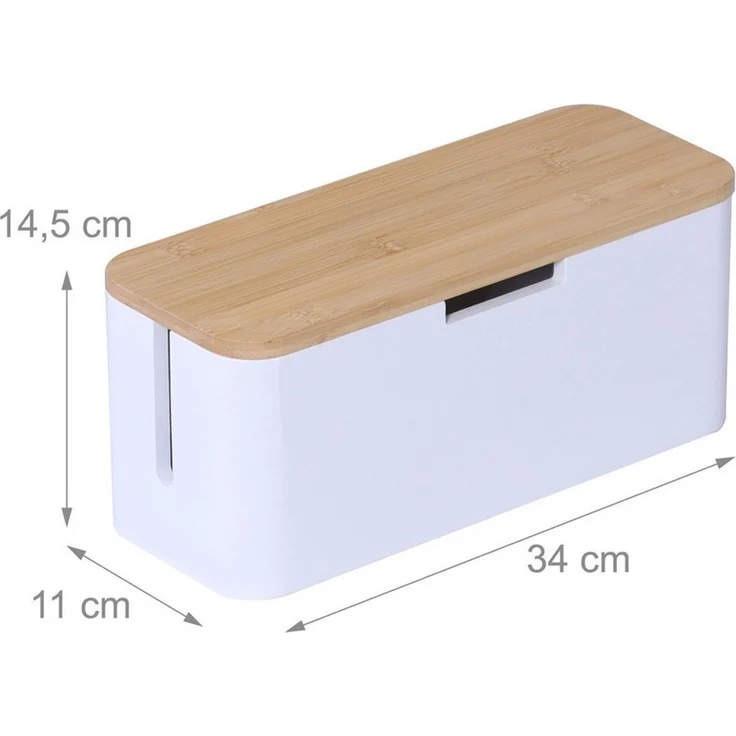 relaxdays Kabelbox aus Bambus, (7-tlg), Natur-Weiß – Bild 4