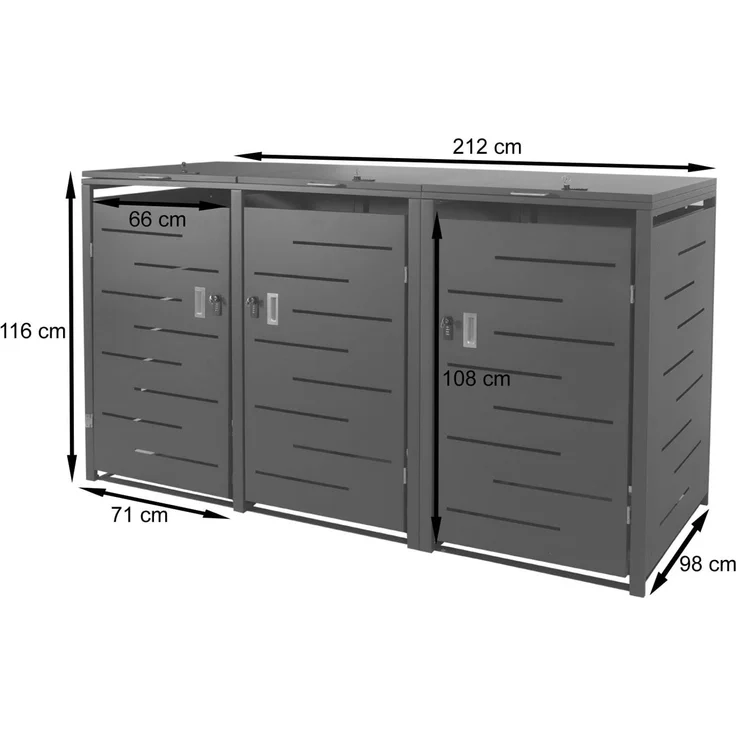 XL 3er-/6er-Mülltonnenverkleidung HWC-E83, Mülltonnenbox, erweiterbar 116x212x98cm ~ anthrazit Stahl, 100kg – Bild 3