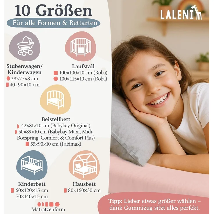 Laleni Jersey Spannbettlaken 80x160 cm Babybett - Oeko-TEX zertifiziertes Hausbett Spannbettlaken - Kinder Hausbett Bezug aus 100% Baumwolle - Spannbettlaken Hausbett - für Moseskorb Baby in Rosa – Bild 2