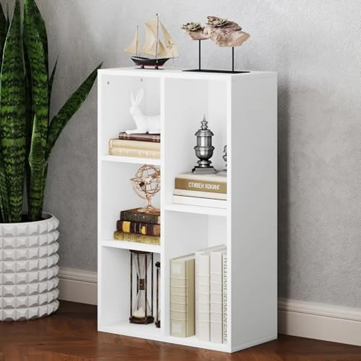 HOMCOM Bücherregal modernes Standregal mit 5 offenen Ablagefächern, freistehendes Ausstellungsregal 1-tlg, 50 x 24 x 80 cm, Weiß – Bild 10