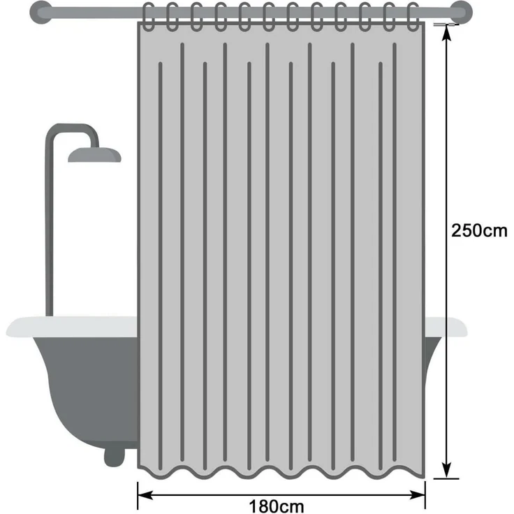 Weißer Überlänge Duschvorhang 180x250 Antischimmel Wasserdicht Textil Polyester – Bild 7