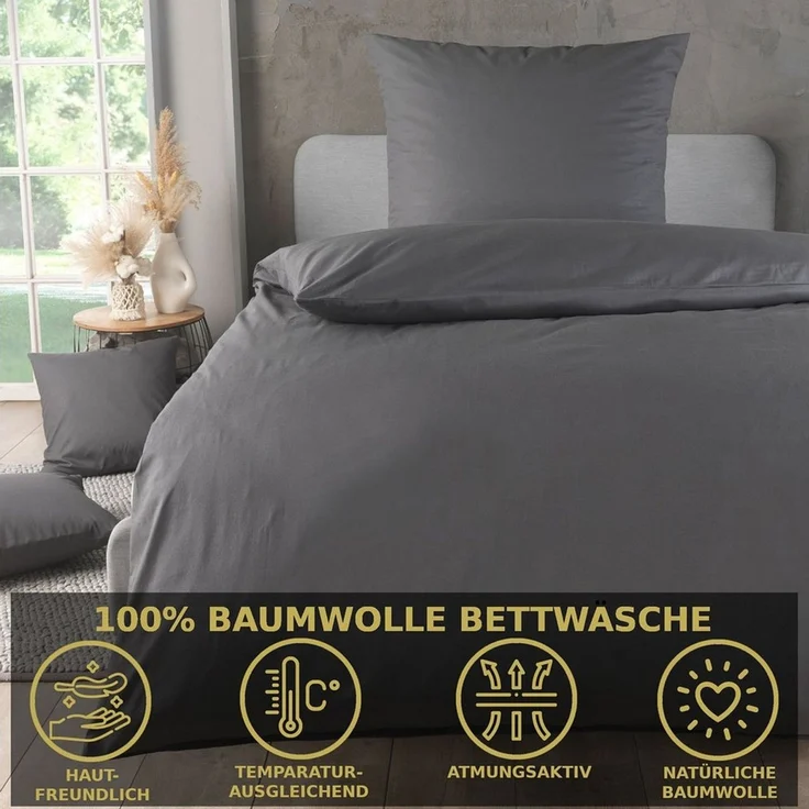 Malika Bettwäsche 135x200 + 80x80 cm atmungsaktiver Baummwoll Renforce Bettbezug, Renforce Baumwolle, 2 teilig, Für Allergiker geeignet, pflegeleicht, angenehm weicher Stoff