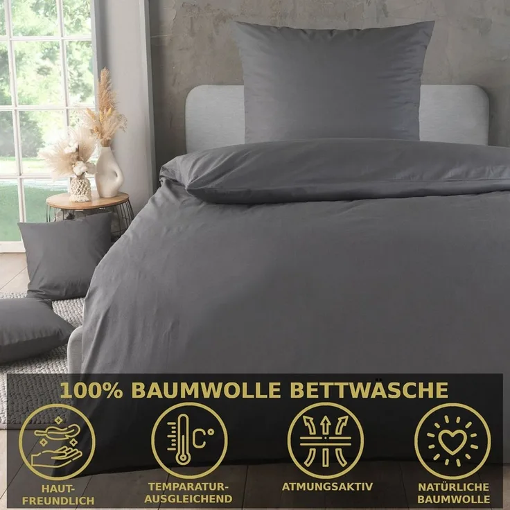 Malika Bettwäsche 135x200 + 80x80 cm atmungsaktiver Baummwoll Renforce Bettbezug, Renforce Baumwolle, 2 teilig, Für Allergiker geeignet, pflegeleicht, angenehm weicher Stoff