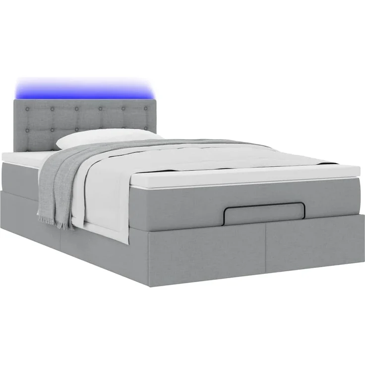 vidaXL Ottoman-Bett mit Matratze & LEDs Hellgrau 120x190 cm Stoff 3312457 – Bild 5