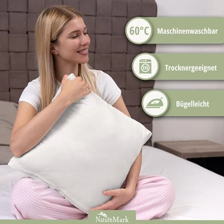 NatureMark Kissenbezüge 2er Pack Jersey Kissenbezug Kissenhülle, (2 Stück), Kissenhülle in vielen Größen und Farben (50 x 50 cm, Naturweiß) – Bild 3
