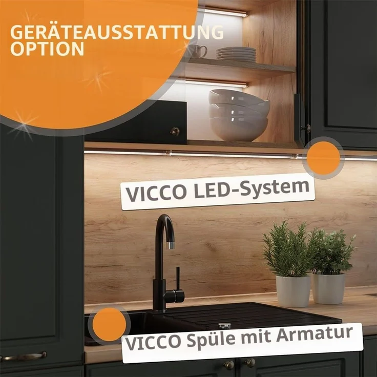 Singleküche R-Line Anthrazit Hochglanz/Goldkraft Eiche 160 cm ohne Arbeitsplatte Vicco – Bild 9