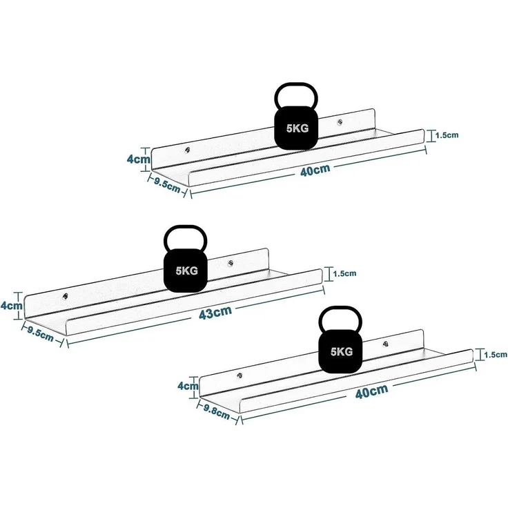 EUGAD Wandregal, Set 3-tlg, Hängeregal aus Metall Schweberegal Industrie-Design – Bild 2