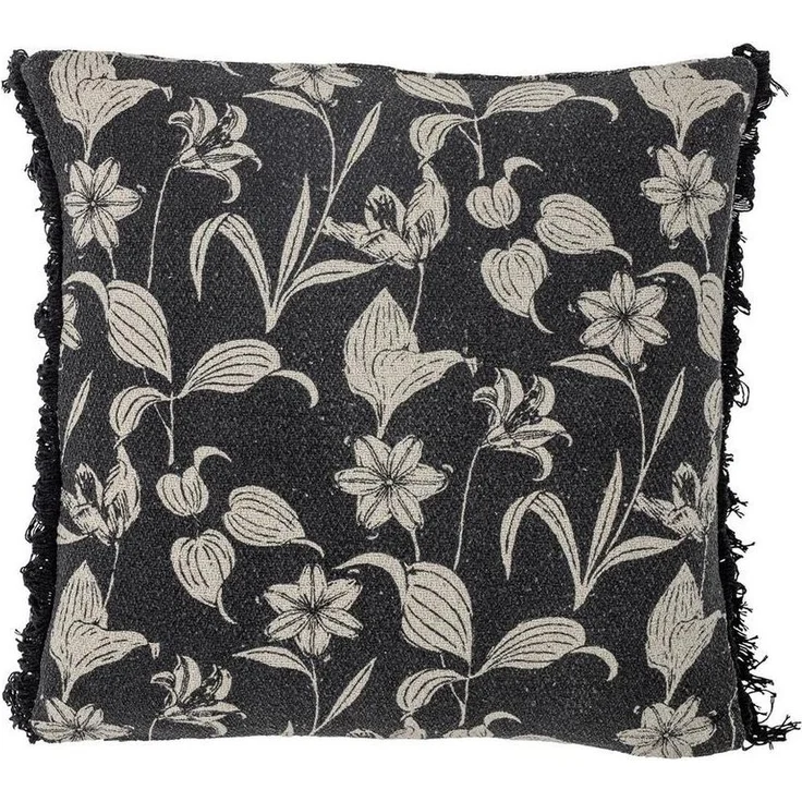 Bloomingville Dekokissen Mali, schwarz mit Blumenprint, 50x50 cm, Recycelte Baumwolle, Blumenmuster, Maschinenwäsche, gemütlich – Bild 3