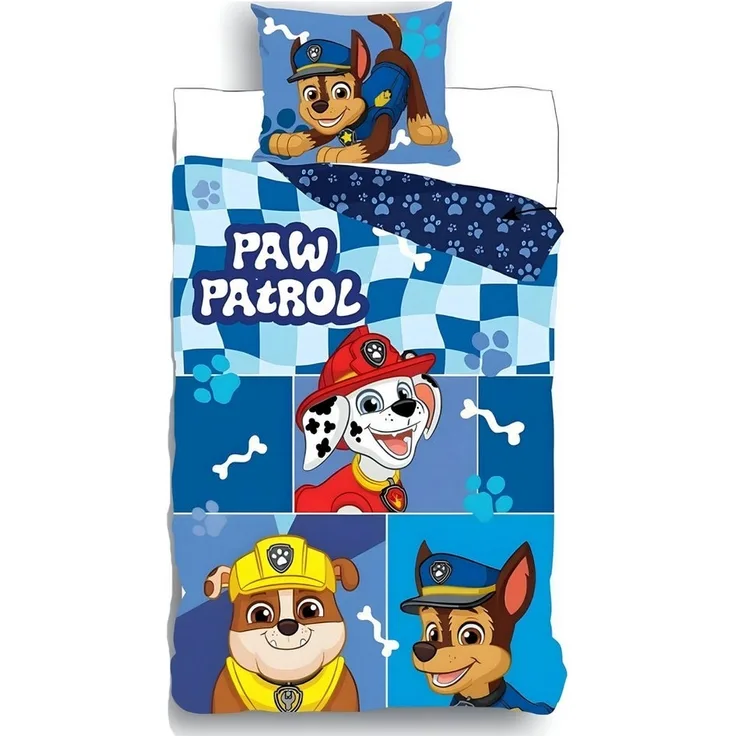 PAW PATROL Bettwäsche Paw Patrol Chase 2tlg Kinder Jungen Bettwäsche Set 135x200 80x80 cm, 2 teilig, 100% Baumwolle