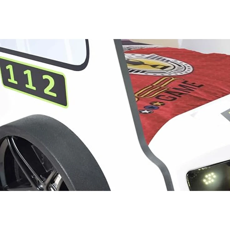 Autobett Kinderbett 90x200 Feuerwehrbett "Rio Firetruck" Hochglanz mit LED Leuchte Weiß – Bild 10
