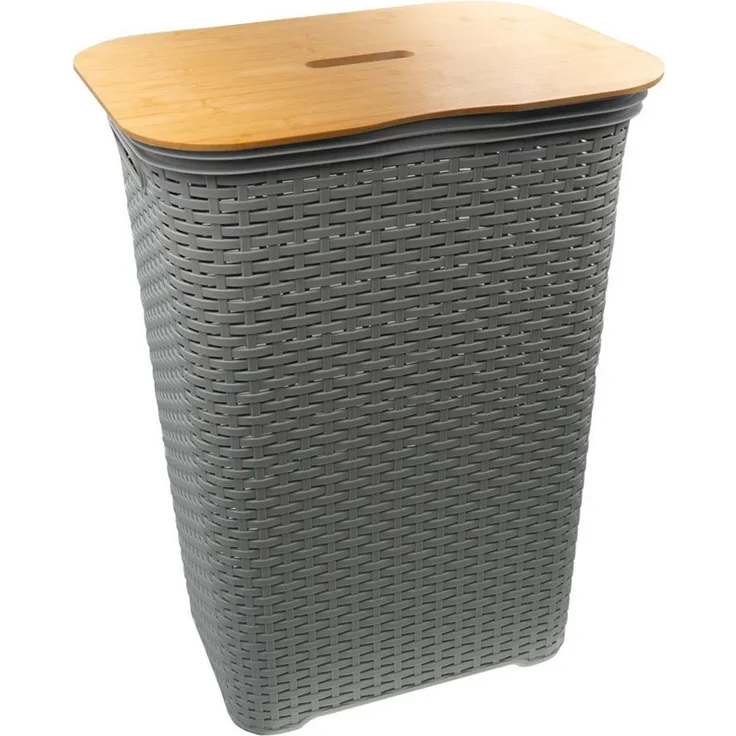 hrb Wäschebox Wäschekorb mit Bambus Deckel, Wäschesammler, Wäscheaufbewahrung, 65 Liter Volumen, schicker Bambusdeckel, Feuchtigkeitsresistent
