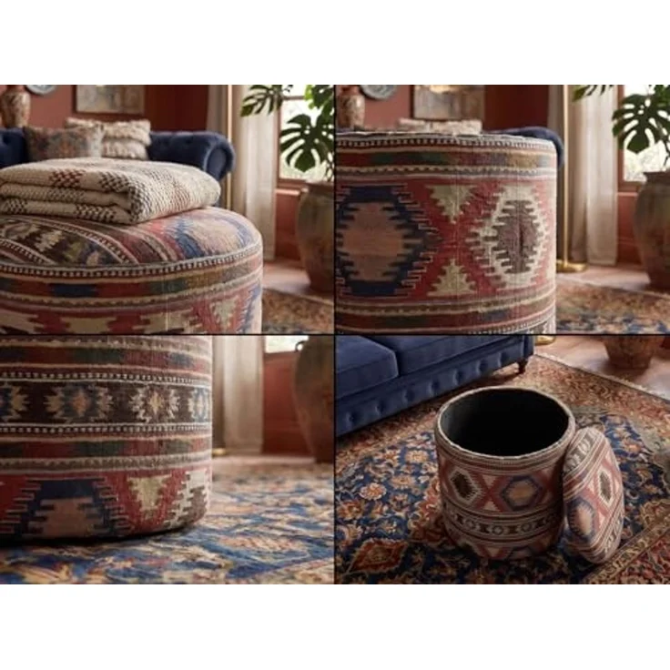 FINEBUY Stauraumhocker FB117695 Sitzhocker 45cm Mehrfarbig mit Stauraum Polsterhocker Hocker (Praktischer Polsterhocker im Ethno-Style), Abnehmbarer Deckel und strukturierte Oberfläche – Bild 5