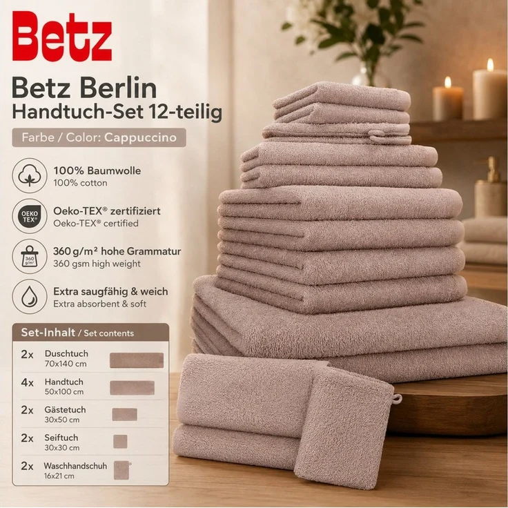 Betz Handtuch Set Betz 12 tlg. Handtuch Set Berlin, 100% Baumwolle (12 Teile, 12-St)