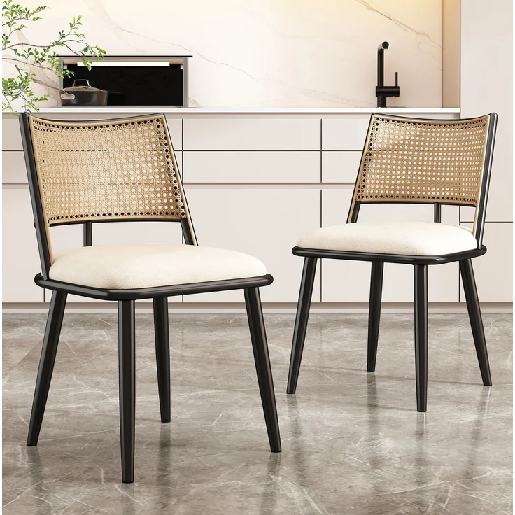Esszimmerstuhl-Set 80cm×46cm×48cm in Schwarz mit Rattan-Rückenlehne und PU-Sitz – Bild 1