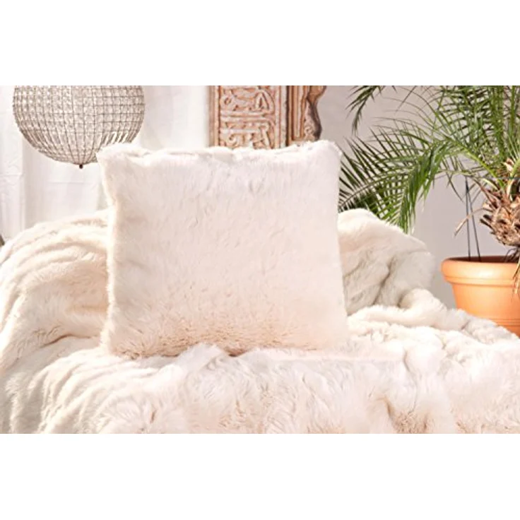 Wohnen und Accessoires GmbH & Co. KG Fellkissen Fellkissen (Kunstfell) "Kaninchen creme-weiß" Premium superfein, Felloptik – Bild 2