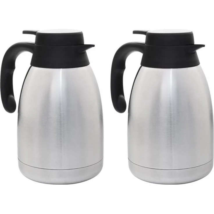 HAC24 Isolierkanne Thermoskanne Kaffeekanne Teekanne Thermo Kaffee Tee Kanne, 1,5 l, (2-St), Edelstahl Einhandautomatik – Bild 2