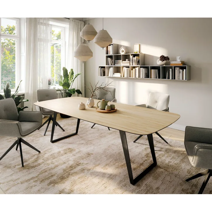 Esstisch Edge Boot 260x120 cm Keramik Laminam® Sabbia Eichefarbig Metall Schräg Schwarz