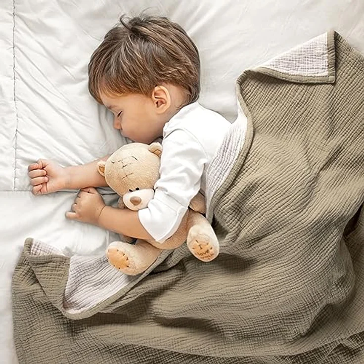 Lulu moon Musselin-Babydecke – Baumwoll-Steppdecke für Kleinkinder – wendbare Kinderbettdecke für Babys, Jungen und Mädchen, 120x120 cm (Olive) – Bild 3