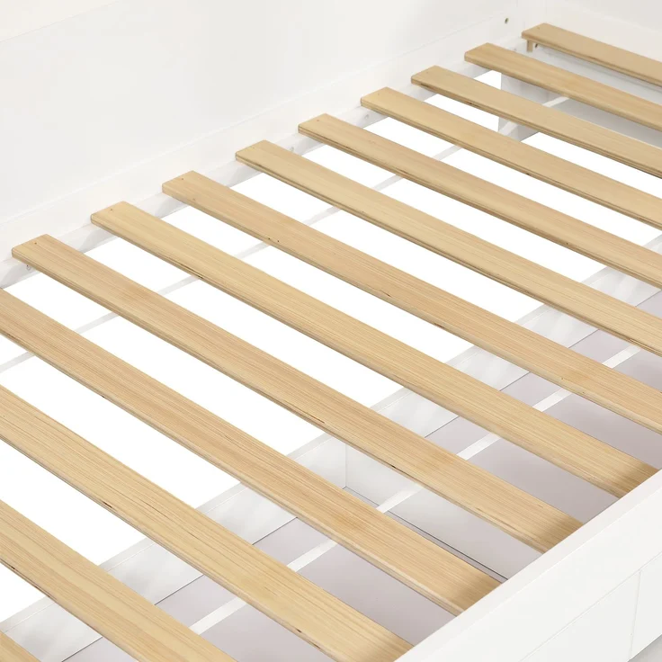 Merax Kinderbett, 90x200cm Jugendbett, Etagenbett, Zwei Aufbewahrungsschublade mit Rollen, Mit Treppenschrank, Mit mit einer Reihe von 2 Meter langen Regalen, Seitliche Ablage, Kiefer + MDF, Weiß – Bild 8