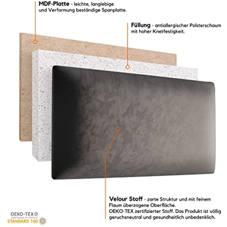 Muralo Samt Wandkissen Stoff Polsterpaneel Schlafzimmer Wohnzimmer Bett Wandpolster Bettkopfteil Lendekissen Modern Luxus Gepolstert Polster Paneel (Weinrot, 60x30 cm) – Bild 4