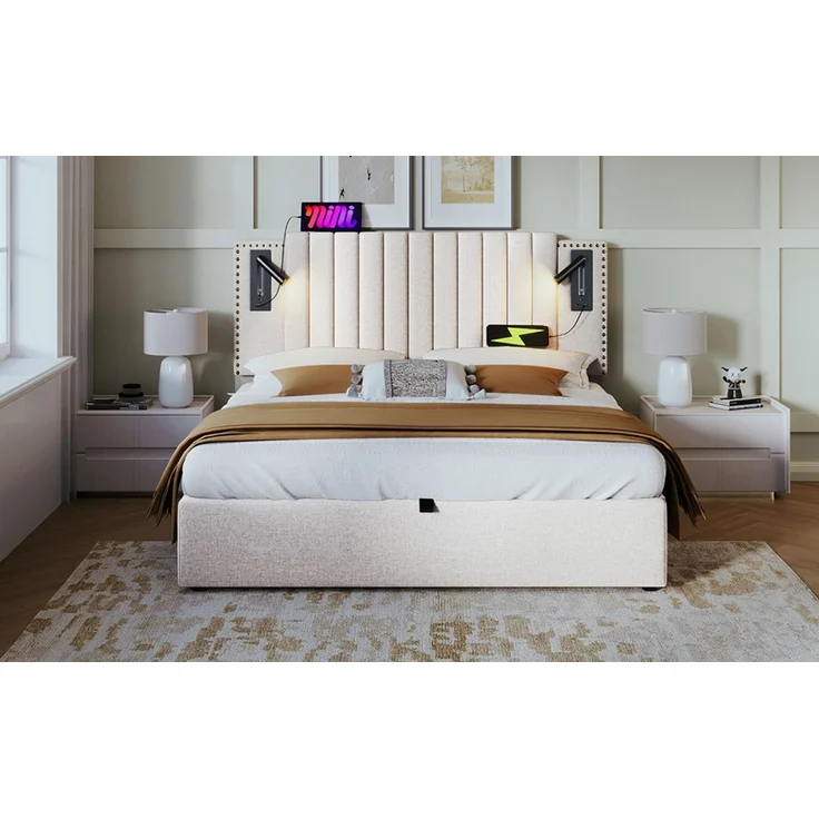 TavilaEcon Boxspringbett mit verstellbarem Kopfteil, Polsterbett Beige Liegefläche 160 × 200 cm – Bild 7