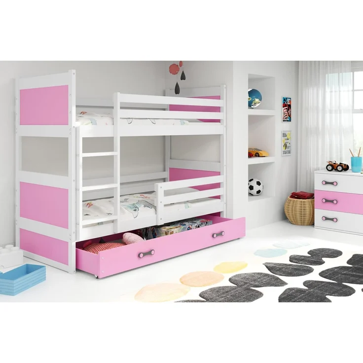 BMS Etagenbett für Kinder Rico Weiß Rosa 3 Schlafplätze – Bild 4