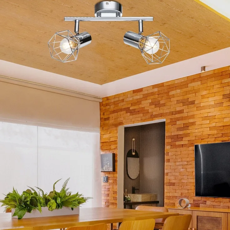 Deckenleiste, 2-flammig, , Metallkäfig, silber XARA I