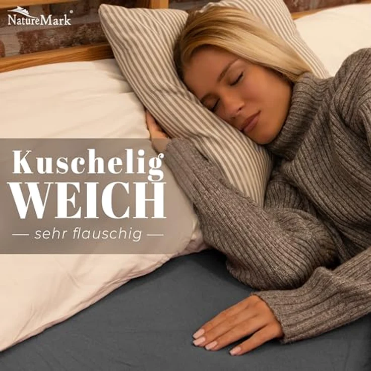NatureMark Spannbettlaken Winter Thermo Fleece Spannbetttuch, 80% Baumwolle und 20% Polyester, Gummizug: rundum, (1 Stück), 120x200 cm - Anthrazit grau – Bild 3