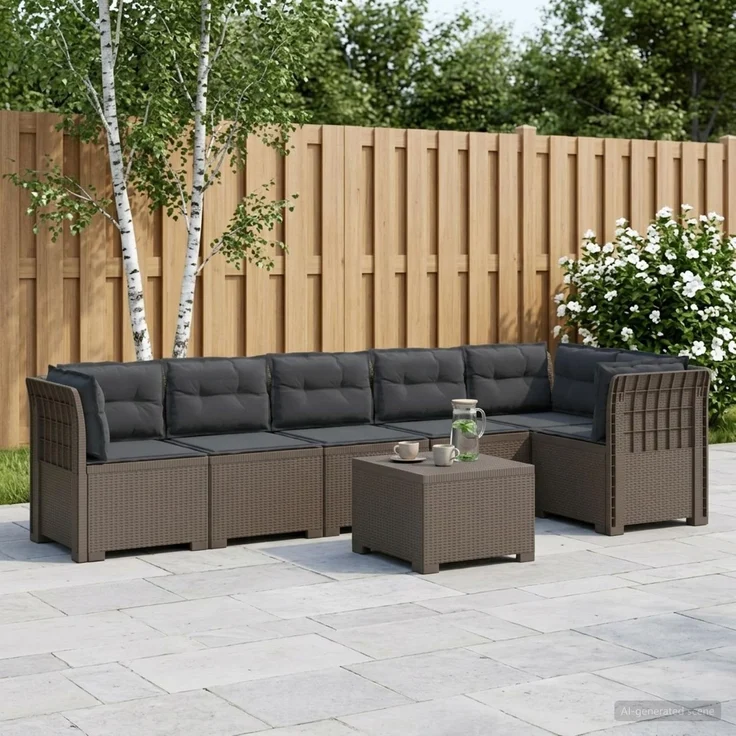 vidaXL 6-Sitzer Garten Sofa mit Kissen Rattan Look PP Hellgrau 3444135 – Bild 1