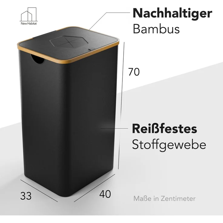 NewHabitat Pfandflaschen Sammelbehälter 70 × 40 × 33 cm – 100 L Recyclingbehälter mit Bambusdeckel & waschbarer Tragetasche für 30–40 Flaschen – Bild 3