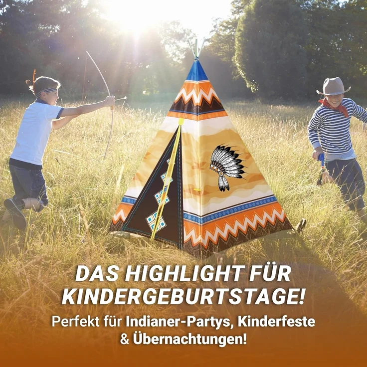 Indianerzelt Wigwam Kinder Spielzelt Tipi mit Indianer Motiv drinnen und draußen – Bild 6