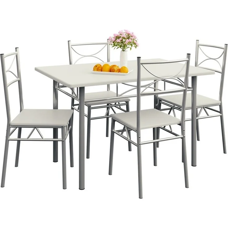 Casaria Esstisch Küchentisch mit 4 Stühlen Esszimmergruppe Essgruppe Küche Tisch Stuhl Set weiß – Bild 1