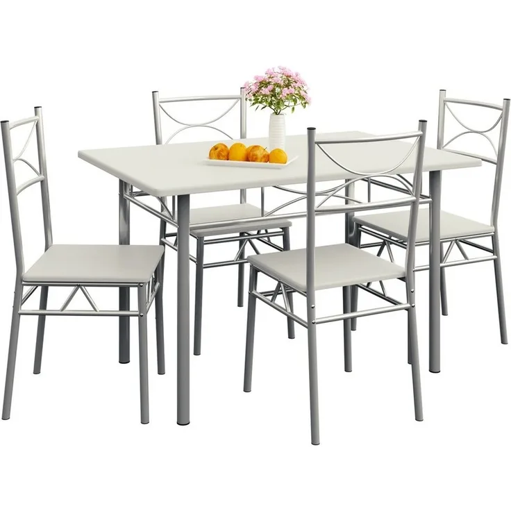 Casaria Esstisch Küchentisch mit 4 Stühlen Esszimmergruppe Essgruppe Küche Tisch Stuhl Set weiß