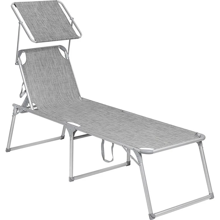 SONGMICS klappbare Sonnenliege, 65 x 200 x 48 cm, bis 150 kg belastbar, Liegestuhl, Gartenliege, extra groß, mit Sonnendach, Rückenlehne verstellbar, grau meliert GCB26TG – Bild 1