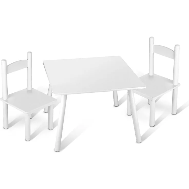 Wei▀ Holz Kindertisch und 2 St³hle - Kindersitzgruppe f³r Kinder