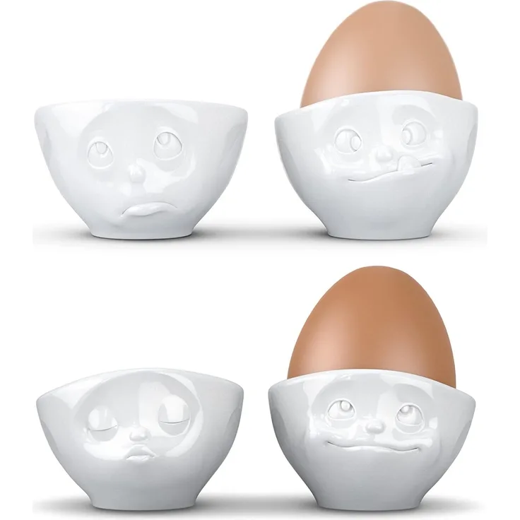 Fiftyeight 4er Eierbecher Set - KÜSSEND & VERTRÄUMT & LECKER & OCH BITTE - weiß