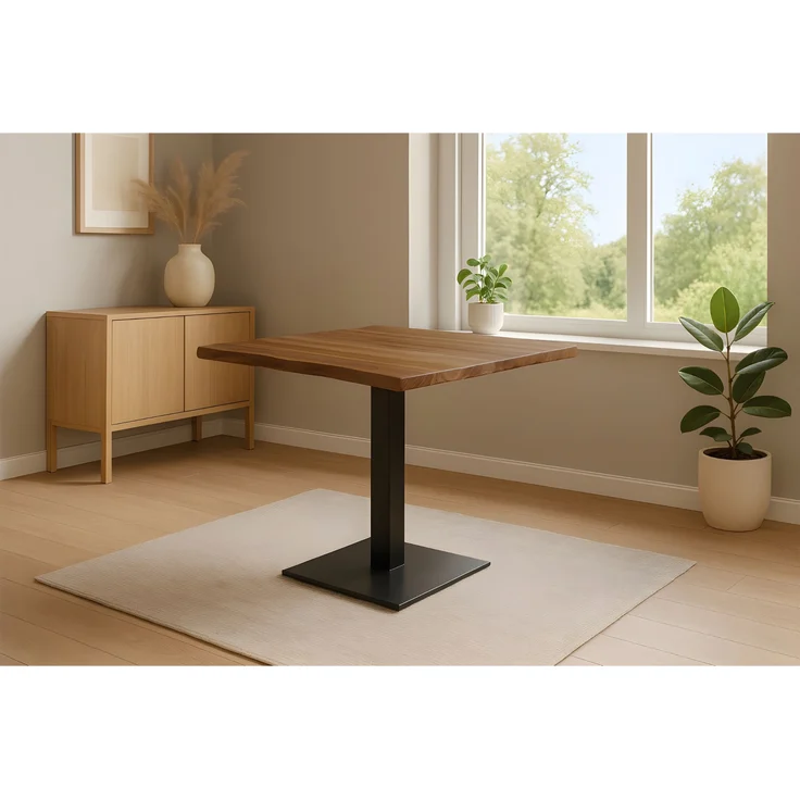 Bistrotisch Baumkante massiv 75 x 75 cm Akazie honigfarben Säulengestell schwarz IRIS 169367676 – Bild 1